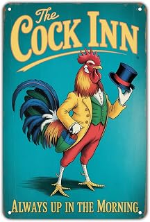 Rooster Chicken Inn tin sign Vintage Rooster Chicken with Hat Metal Sign Print Aesthetic for Garden Yard Bar Porch Home Bedroom Kitchen Wall Decor Decor Gift 8 x 12 inch
