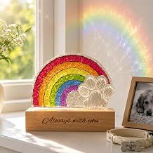 Pet Memorial Night Light, Rainbow Bridge Dual-Mode Tabletop Suncatcher & Decorative Lamp, Paw Print Keepsake, Dog Cat Sympathy Gift for Pet Loss, Healing Desk/Bedside Decor