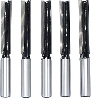 5pcs Straight Router Bit Set,1/2" Shank Super Long 2-1/2" Cutting Length,Cutting Dia.1/2",Carbide Tipped Double Flute Straight Cutter for Woodworking Routing,Plunging,Dadoing (5Bits/Pack)