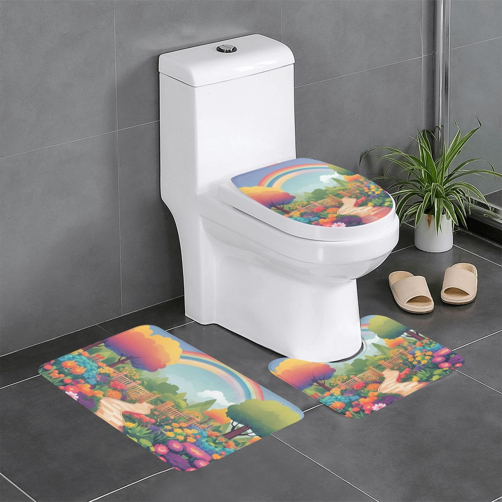 Tapis de salle de bain Rainbow Garden avec contour WC et tapis coiffeuse