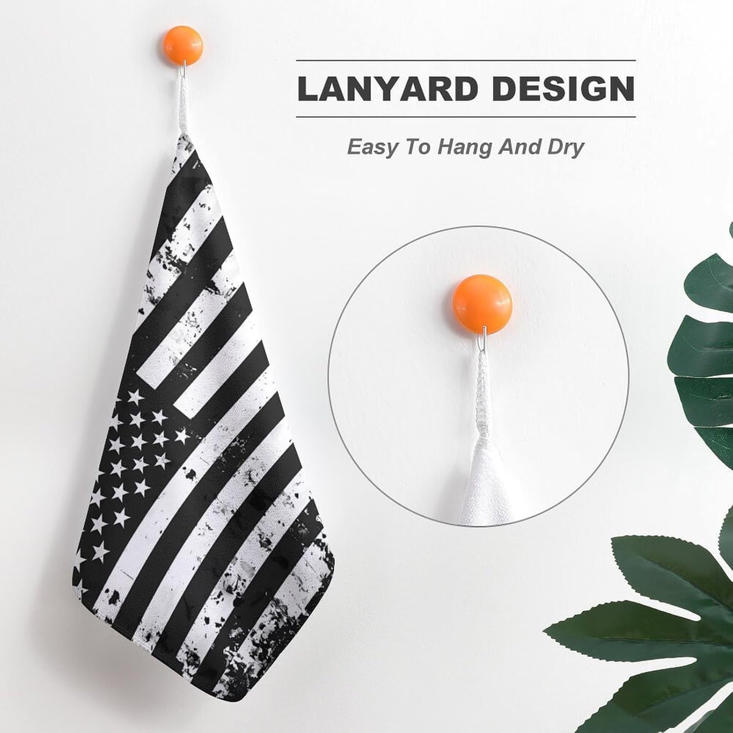 U.S Flag Black and White Hand Towels for Bathroom Kitchen Towels Small Towel Handkerchiefs with Hanging Loop 4PCS