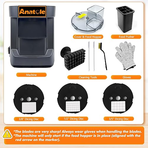 Miniatura 7 de Anatole Cortador eléctrico de verduras para alimentos comerciales con 3 cuchillas de acero inoxidable para zanahoria, papa, cebolla, 100 W, 110 V