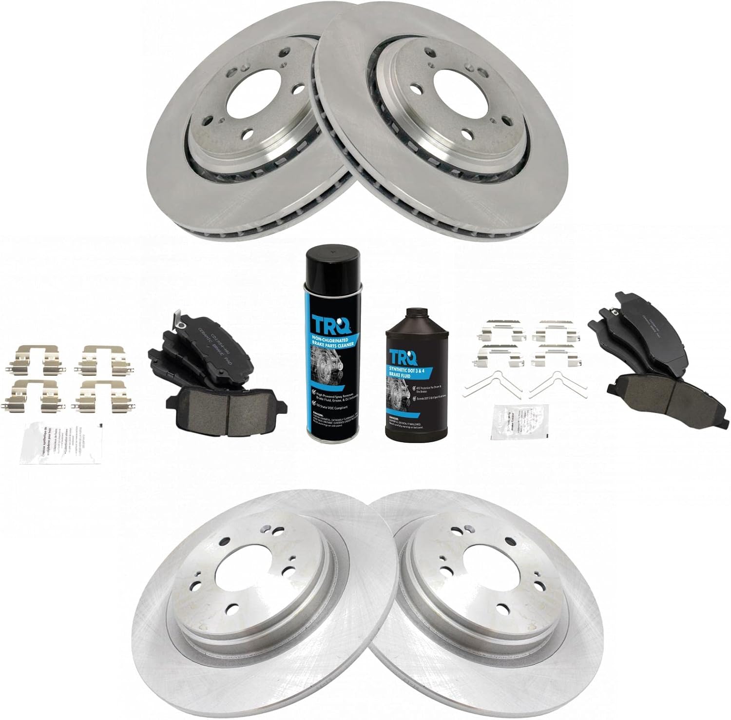 TRQ Front and Rear Brake Pad & Rotor Kit Brake Chemical Kit Brake Pads Brake Rotor Ceramic Compatible with 2018-2021 Honda Odyssey