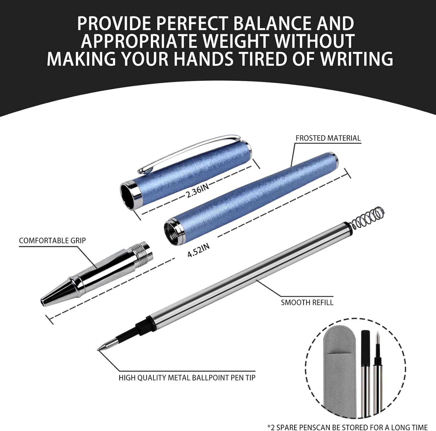 Nice pens,luxury pen with cace,fancy pens Ballpoint Pen Smooth writing experience stylish design effortless writing executive pen-Gift Box with 0.5mm Black Extra 2 Refill (Blue) - Image 3