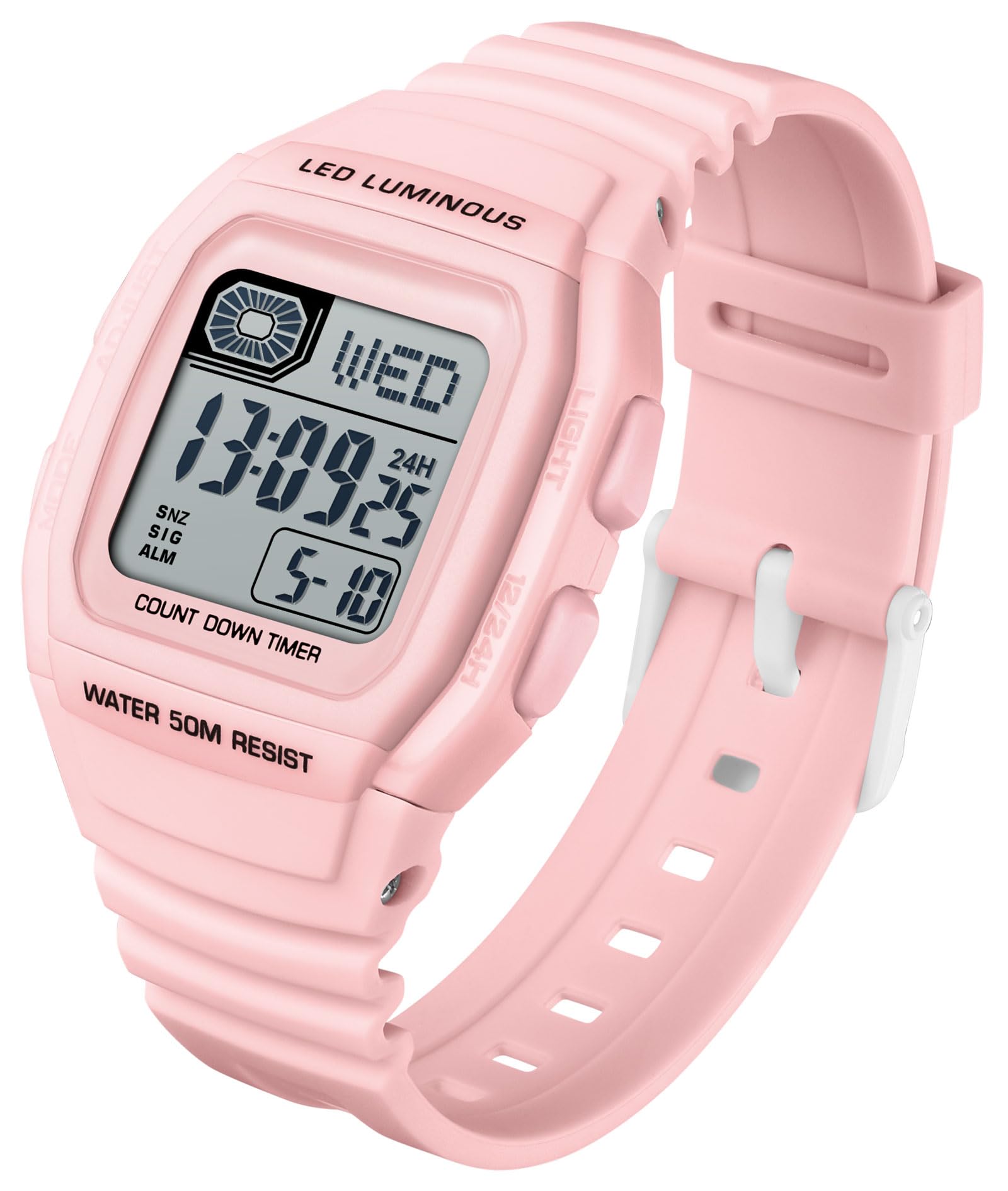 findtime Digital Sportuhr Teenager Jungenuhr Tonneau 5ATM Wasserdicht Led Beleuchtung Chronograph Timer Wecker Dualzeit Armbanduhr für Jungendliche Jungen Mädchen mit Datum und Woche Anzeig Schwarz