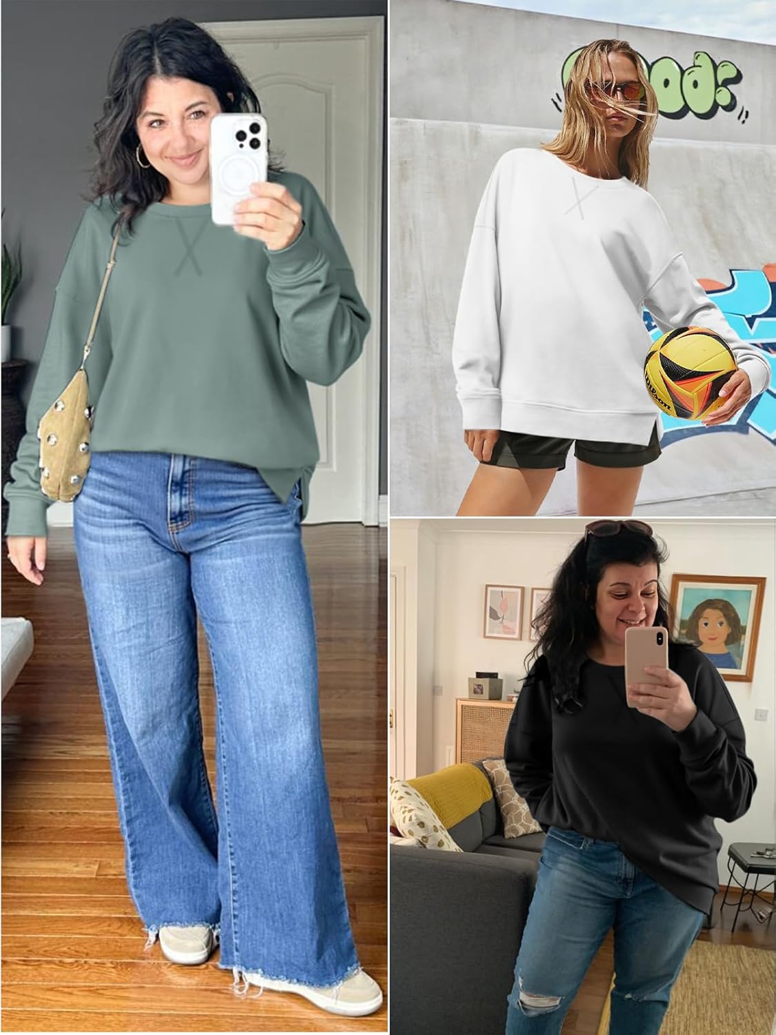 ATHMILE Womens Casual Crew Neck Sweatshirt Loose Soft Long Sleeve Shirts Oversized Pullover Tops Fall Outfits - Image 5