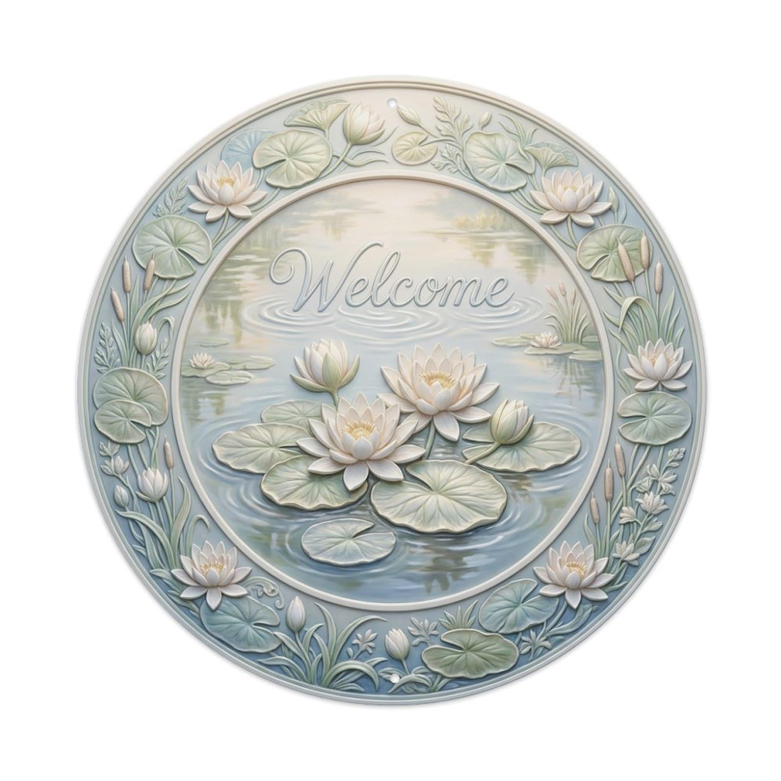 Tgrcjimh Style Metal Tin Sign Lily Pond Welcome Serene Waters