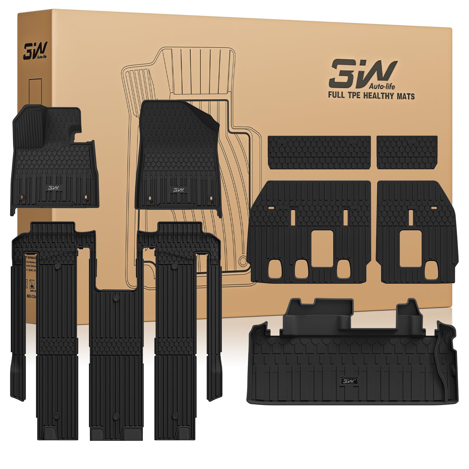 3W Floor Mats &amp; Cargo Liner for Toyota Sienna Platinum 2024-2026, TPE