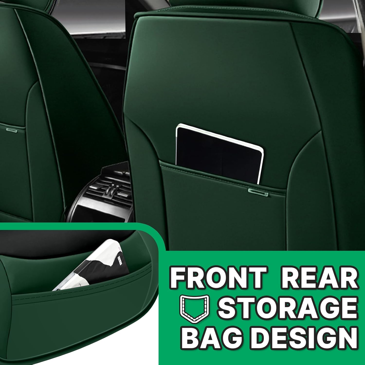 Seat Covers Fit for Toyota Tacoma 2005-2026 Waterproof Leather Seat Covers,Non-Slip Easy to Install Vehicle Cushions Cover,Seat Protectors Interior Accessories(Black Green,5 Seats Standard)