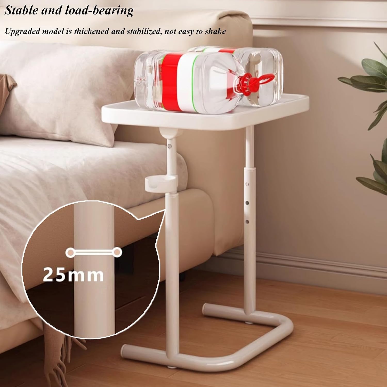 Overbed Table with Cup Holder and Liftable Top, Movable Foldable Bed Table Adjustable Height 60~70cm, Bedroom Sofa Bedside Desk for Working Reading Eating