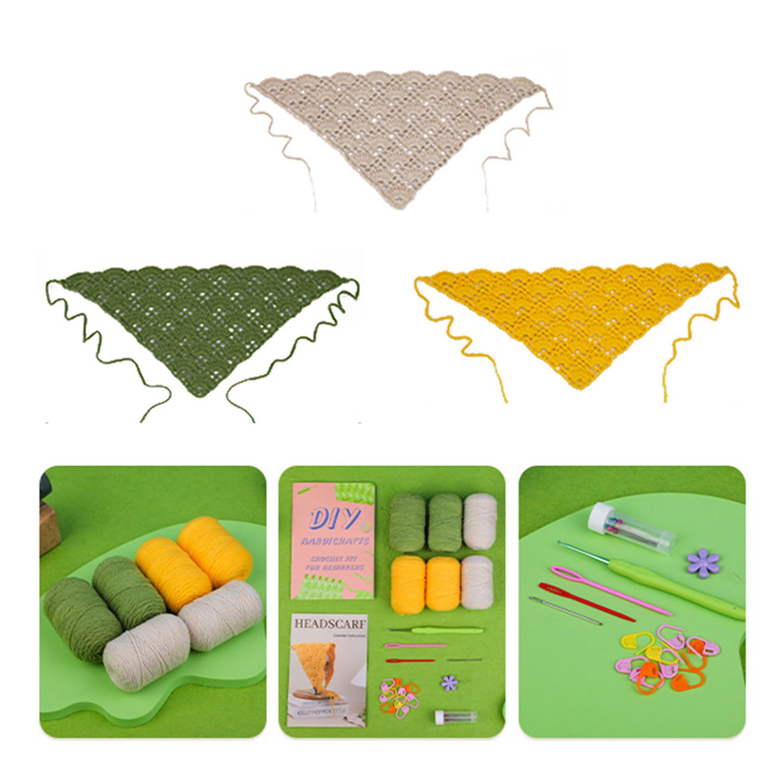 HZGFNBZ Beginners Crochet Starter, Headband Kits Including Hook, Yarns, Sewing Needle, Knitting Marker, Yarn and Hook Set