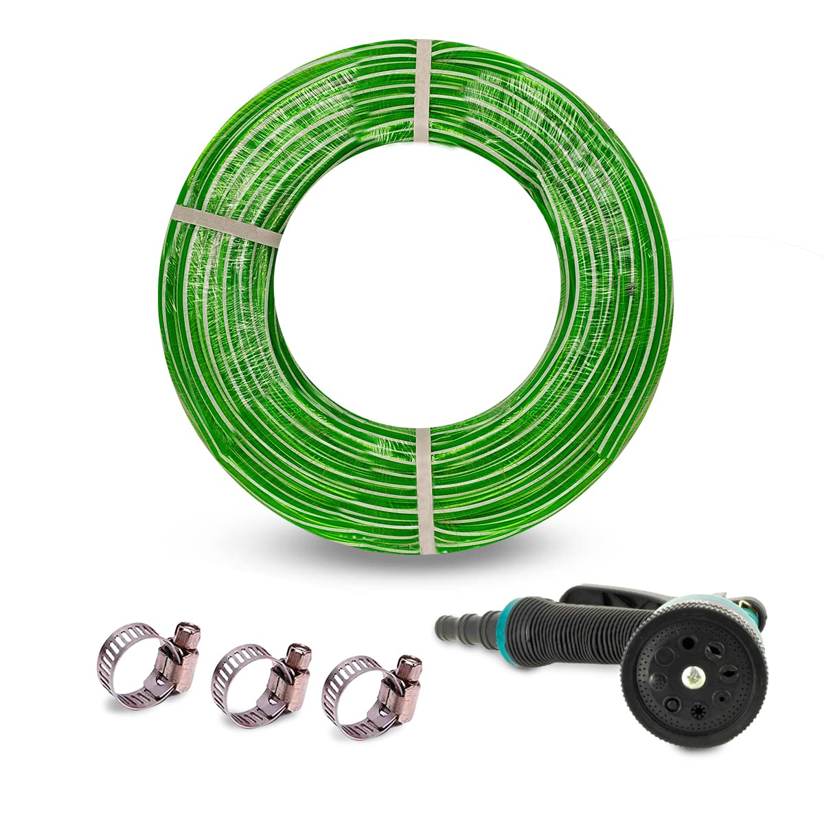 Heavy Duty Highly Durable PVC Zebra Lining Hose Pipe For Watering (3/4 INCH), Garden Usage, Car Washing, Floor Cleaning/Choose Size (30 Meter Hose Pipe With 8 Pattern Sprayer Gun, Green) (B0C192FHBW) Amazon Price History, Amazon Price Tracker