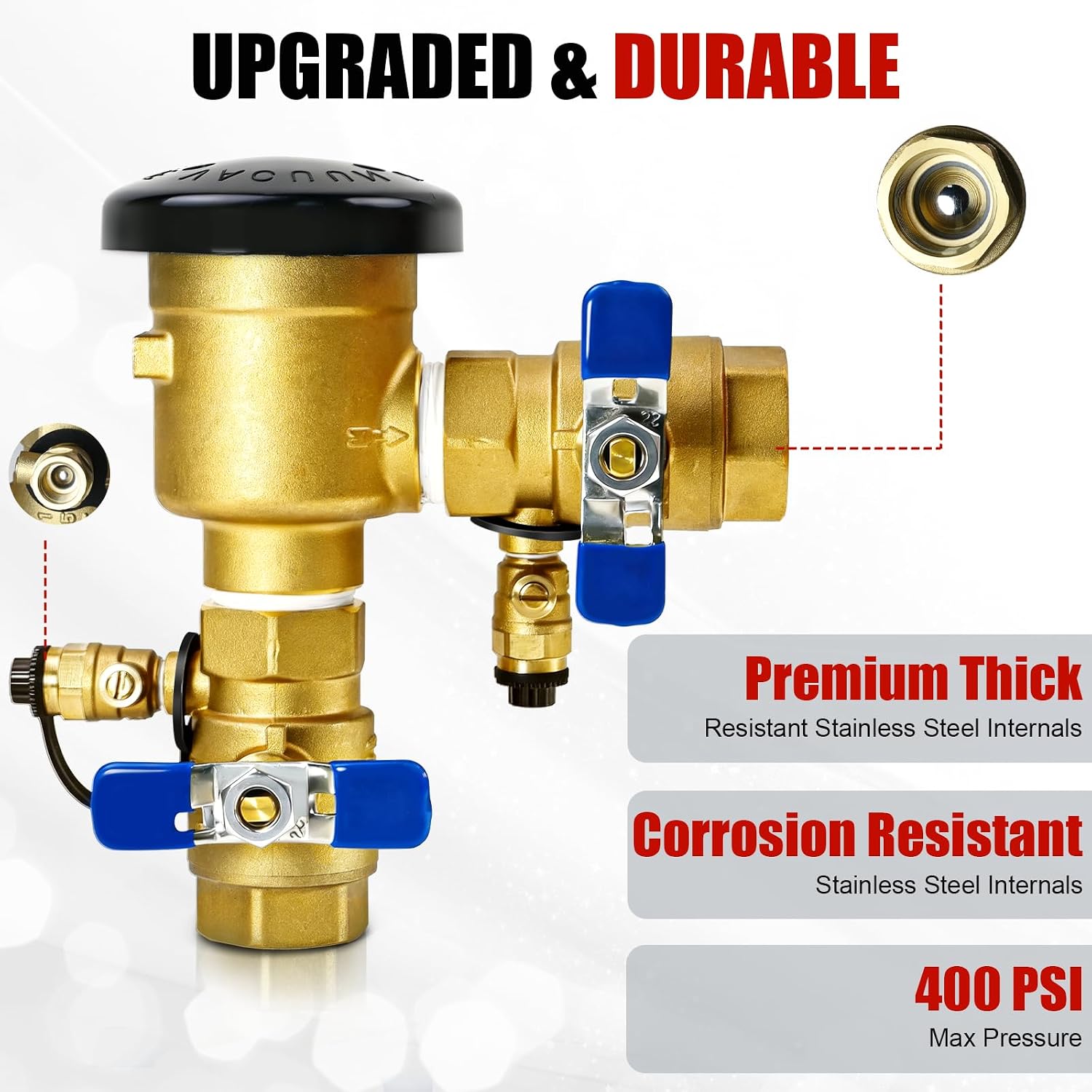 UPGRADED Pressure Vacuum Breaker Assembly, 400PSI Heavy-Duty Brass Backflow Preventer Valve for Irrigation Systems, Lawn Sprinklers & Outdoor Water Lines, Prevent Backflow (1 Inch)
