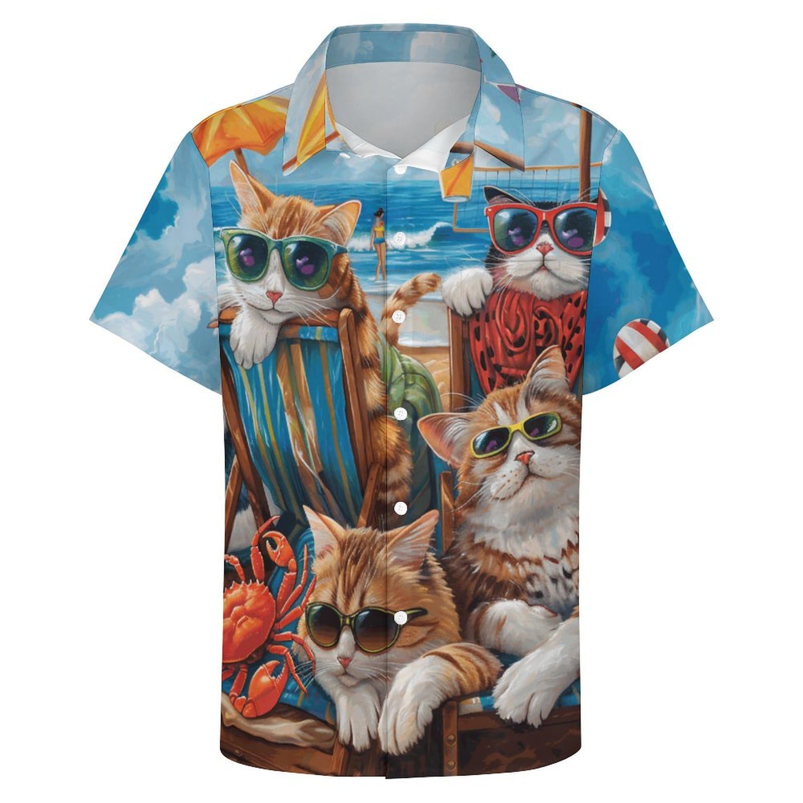 RASBCTK Men's Hawaiian Beach Dog Cat Shirt Short Sleeve Aloha Shirt Floral Button Down Tropical Hawaii Shirts