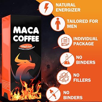 Maca Coffee Instant Cold Brew with Arabica Bean Powder, Ginseng, Cordyceps & Ashwagandha, Energy Boost, Additive-Free
