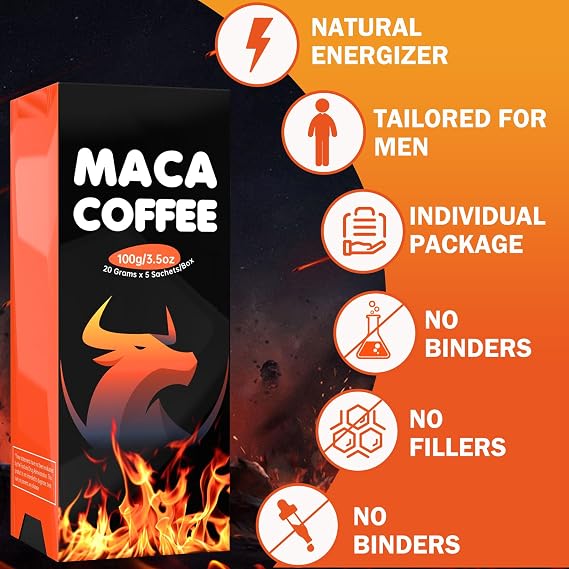 Maca Coffee Instant Cold Brew with Arabica Bean Powder, Ginseng, Cordyceps & Ashwagandha, Energy Boost, Additive-Free