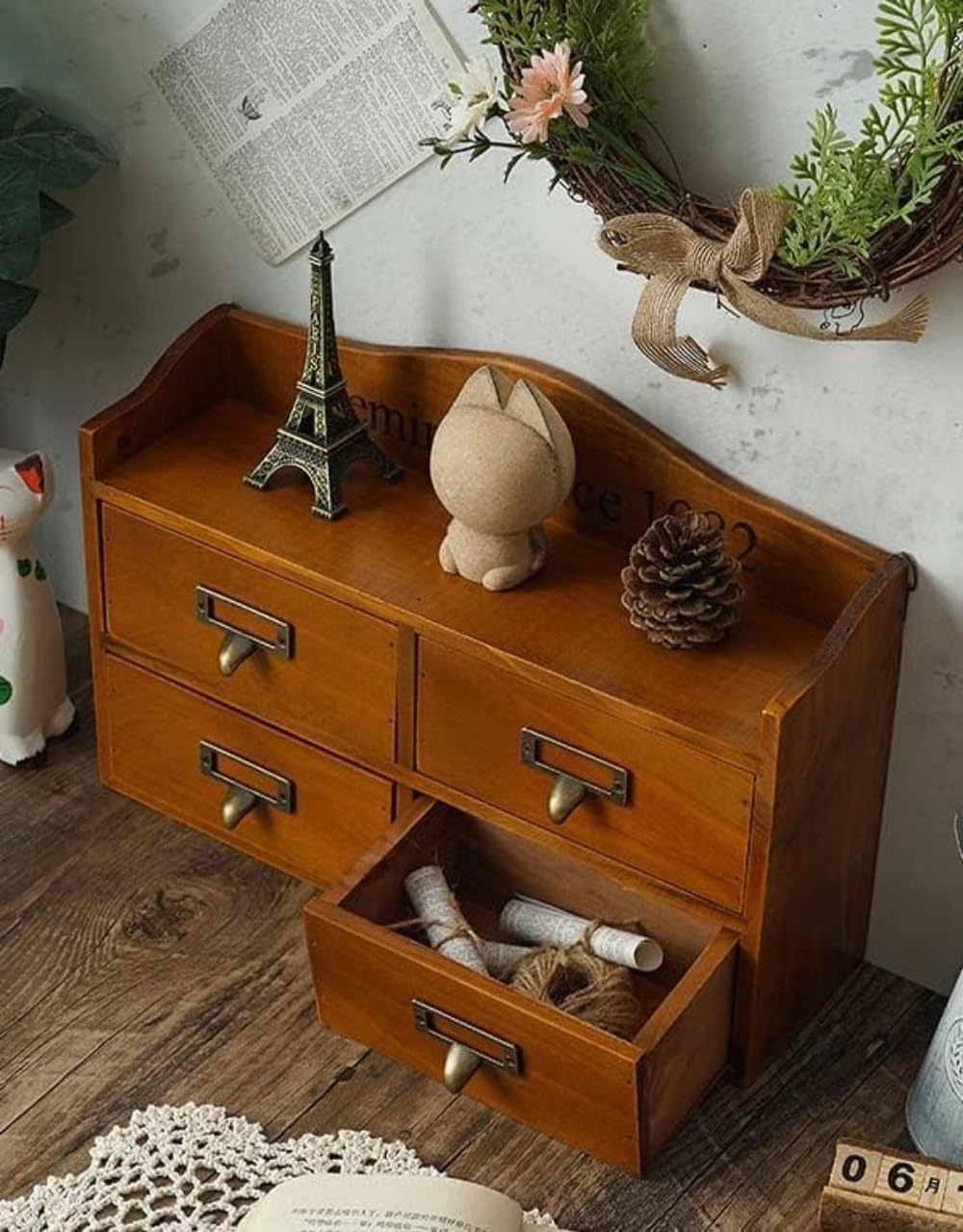 卓上収納ボックス 引き出し 木製 ミニ卓上キャビネット ミニ 小物ボックス 多機能 大容量 小物文具ラック 頑丈 デスクトップボック