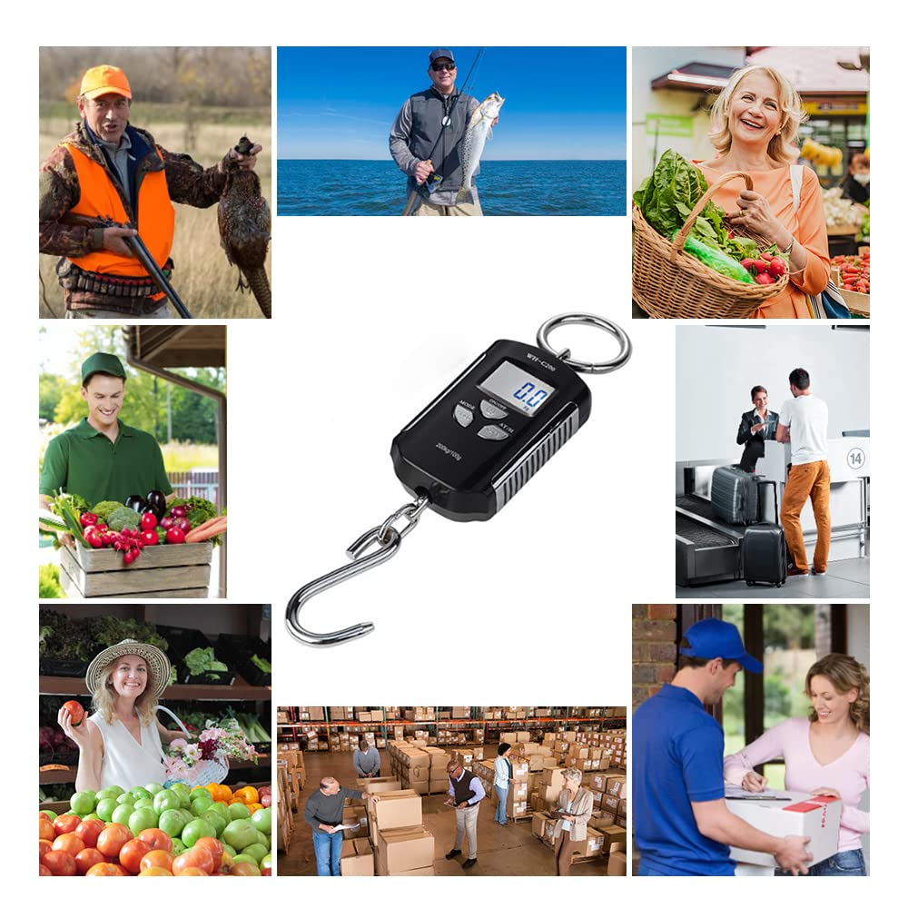 Bilancia digitale sospesa e bilancia portatile da gru per pesatura commerciale - Capacità massima 200 kg 440 lb con risoluzione 100 g - Display LCD retroilluminato e gancio in