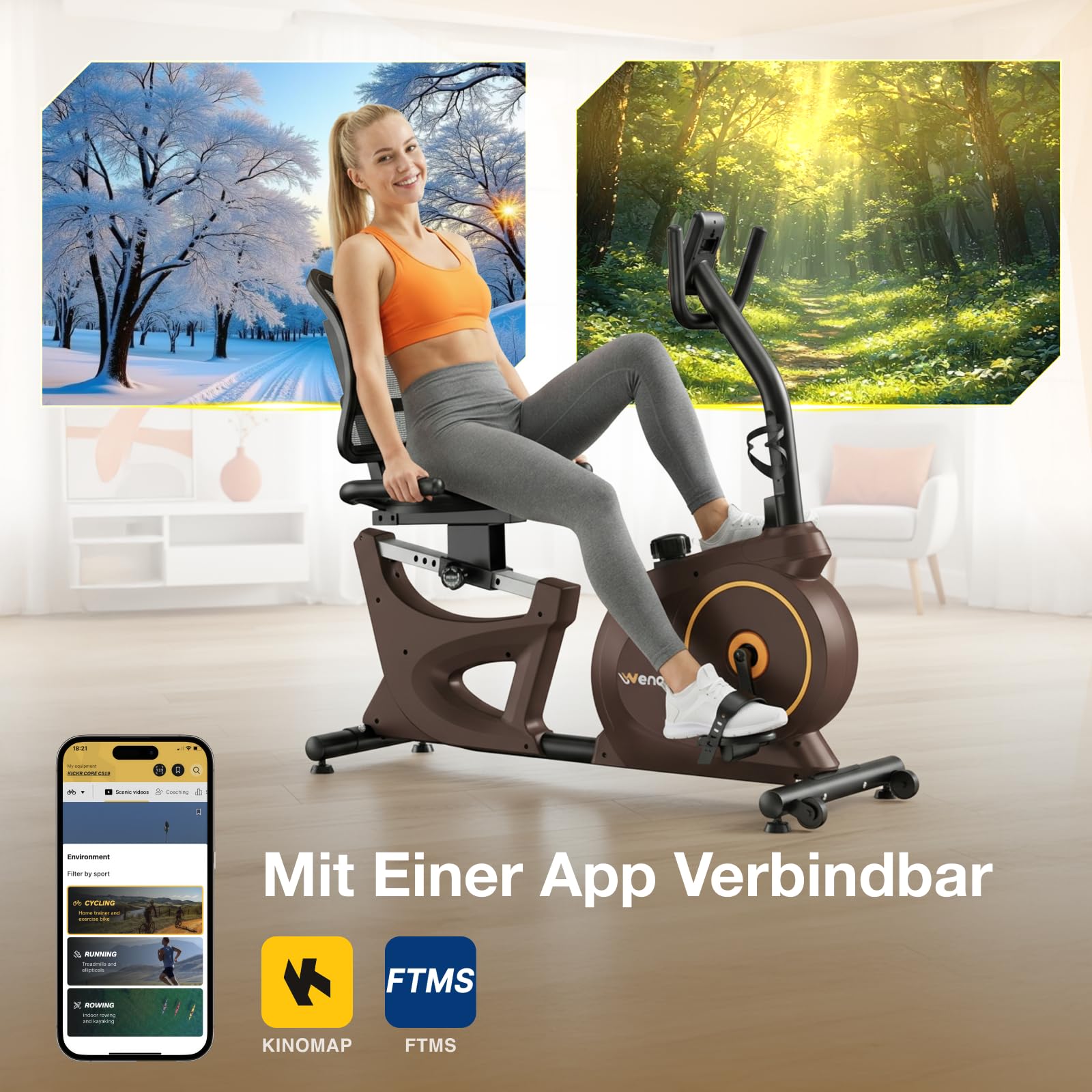 Ergometer Liege- Heimtrainer mit Magnetbremse, Pulssensoren und LCD-Display, 15 Widerstandsstufen, Sitzergometer mit Rückenlehne für Senioren Durable Build with Multiple Settings