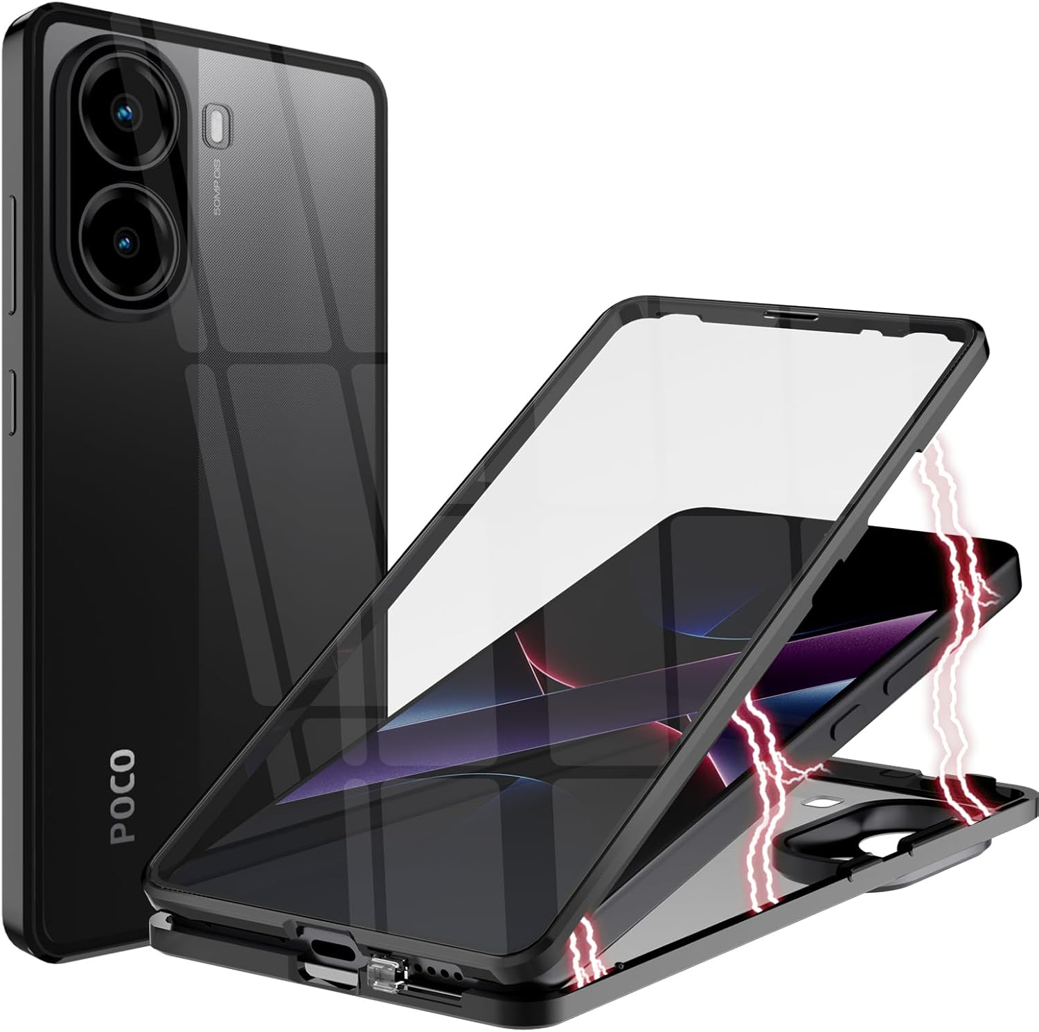 Etui kompatybilne z Xiaomi Poco X7 Pro, czarne | Obudowa Magnetyczna Absorpcja Aluminiowa Przezroczysta Osłona Szkła Hartowanego Obudowa Anty-Zarysowania 360 Stopni