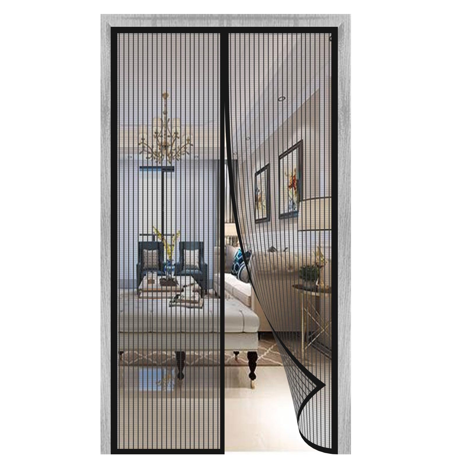 Wafwyy Schwarz-A Fly Screen Door,Insect Protection Fly Screens For Doors Automatically Closing, Hands Free Mosquito Net Door No Gap, Keep Fresh Air,Quick Installwithout Drilling-||145X210cm(57X82inch)