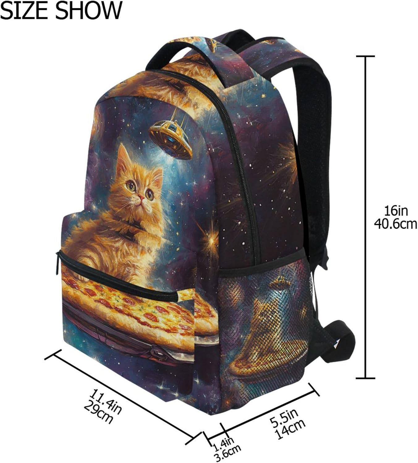 Wamika Pizza Cat Backpack for School Galaxy Space Kitty Girls Boys Backpack Bookbag Kids Children Teens Backpacks for Age 6-16 M