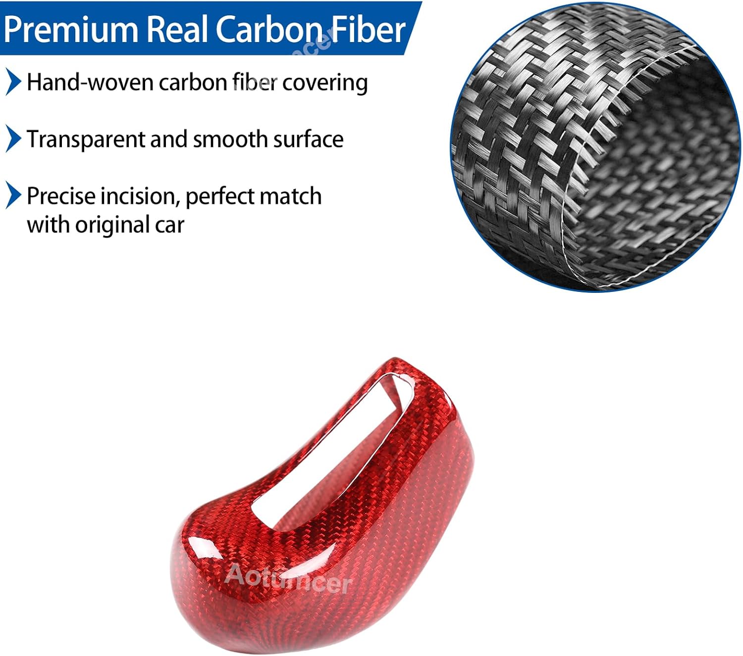 Real Carbon Fiber Car Gear Shift Knob Cover Compatible with Maser@ti Ghibli/Quattroporte/Levante 2013-2018 Center Console Gear Knob Trim Cover Interior Accessories (Red)
