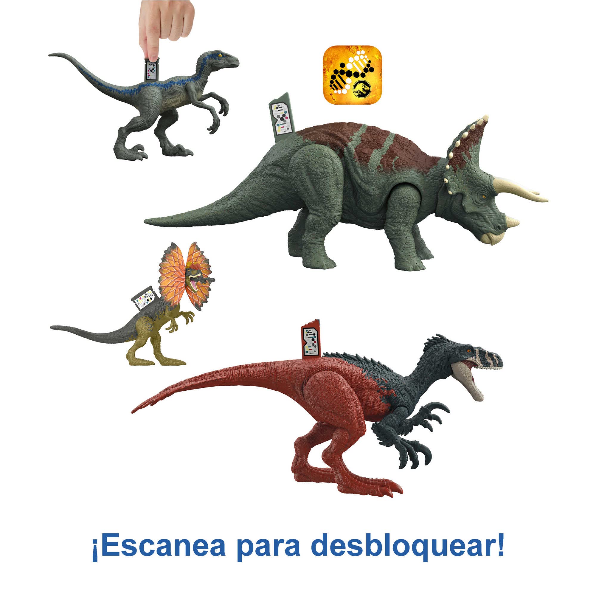 Mattel Jurassic World Pack dinosaurios iniciación 4 figuras de acción articuladas, juguete +4 años (HJJ85)