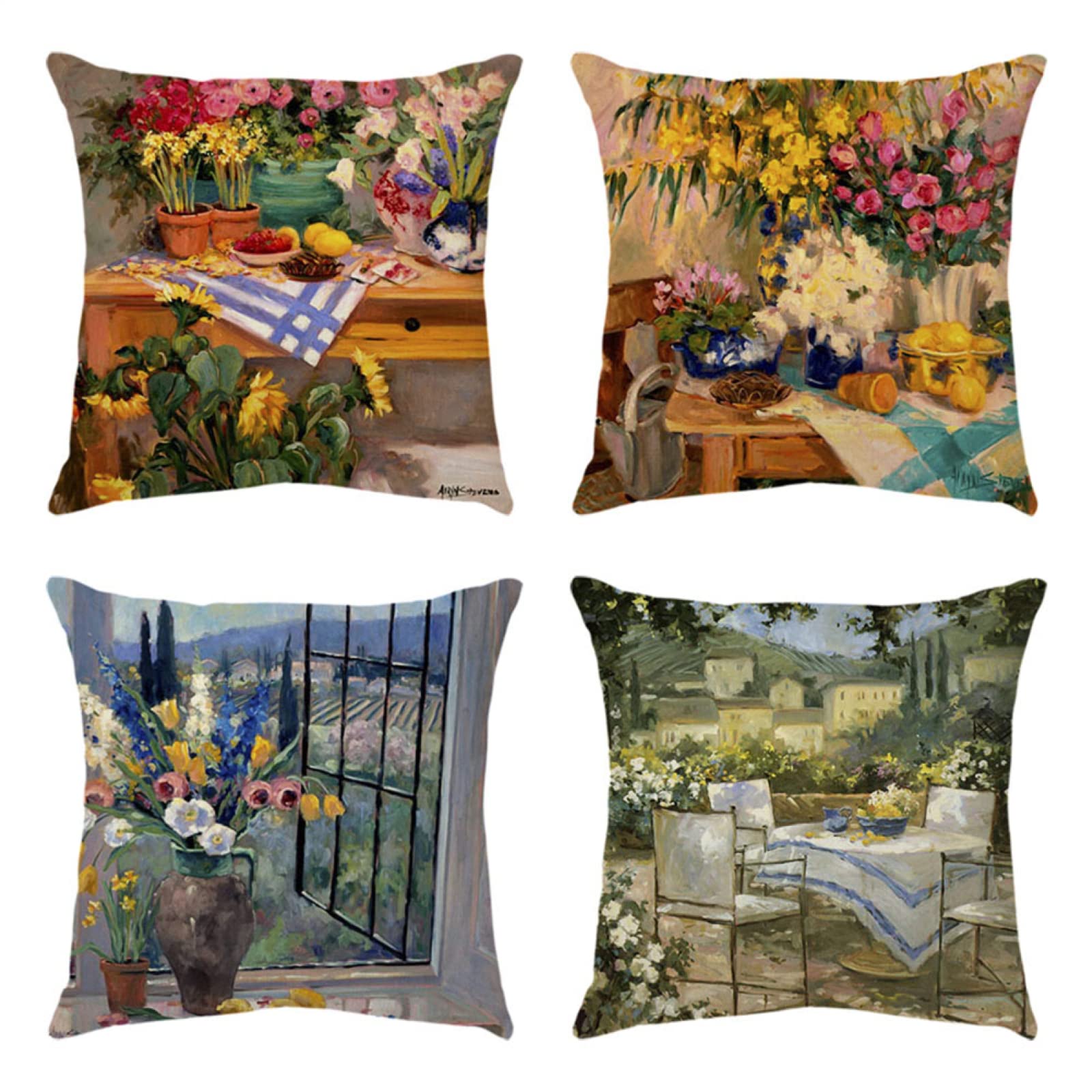4 Piezas Funda de Almohada Jardín Colorido Fundas de Cojín Terciopelo Sencillo y Decorativo para Sofá Camas Dormitorio Coche Lino Cojines Throw Pillow Covers 80x80cm/32x32 Inch