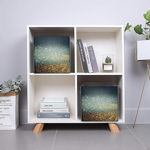 Miniatura 5 de Contenedores de almacenamiento de luces vintage con purpurina con asa, cubo de almacenamiento plegable de tela sintética duradera, cubo de