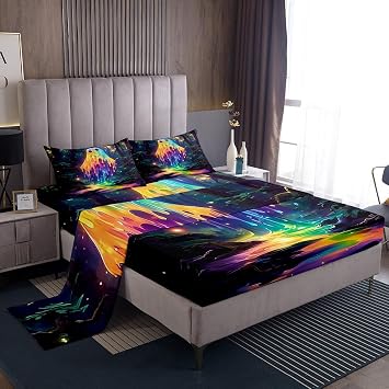 Rainbow Ghost Sheet Set,Kids Colorful Ghost Bed Sheets Set,Cute Ghost Bedding Set for Boys Teens Girls Sheets Soft Room Decor Twin Size1 Flat Sheet+1 Fitted Sheet+1 Pillowcase