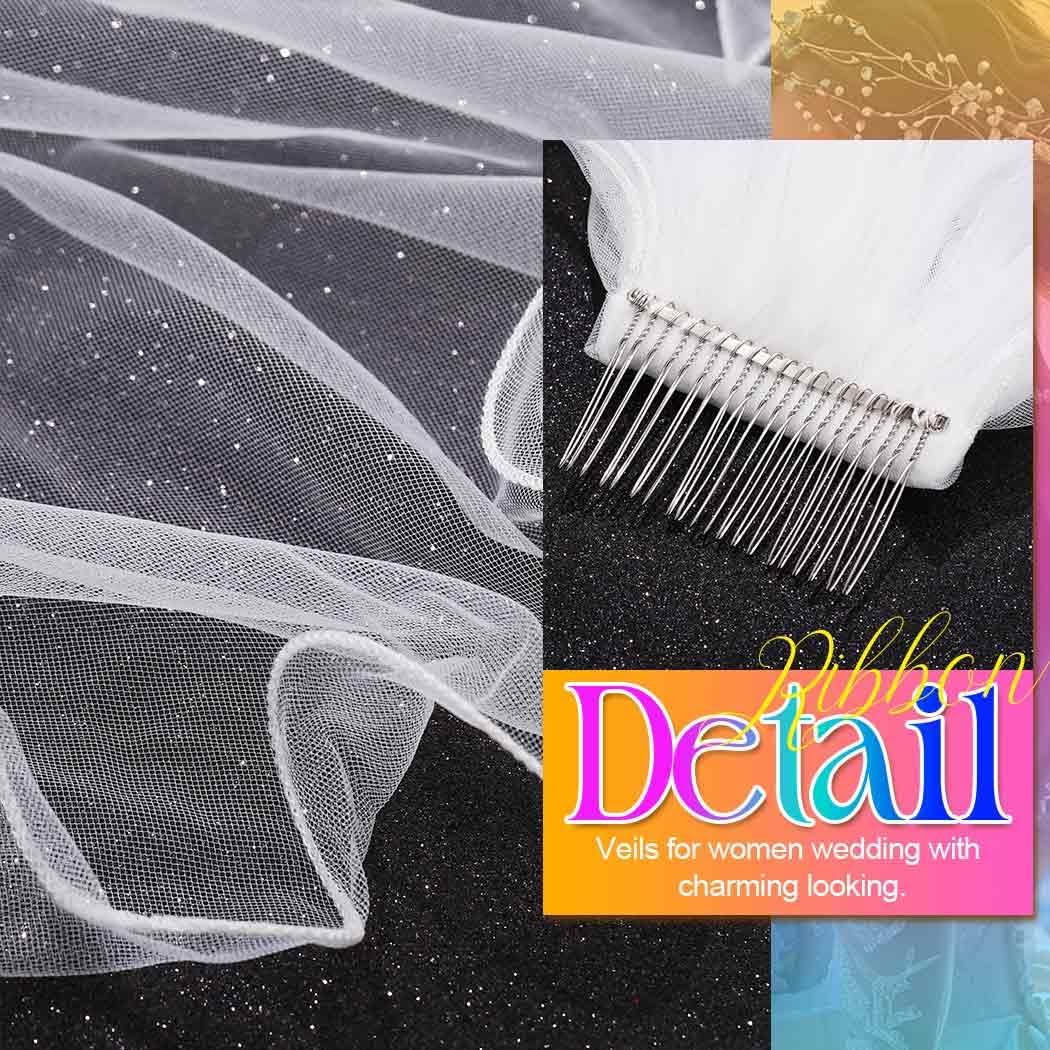 Unsutuo Cathedral Wedding Veil 2 Tier Wedding Veils Bridal Veil Ribbon Edge for Women and Girls