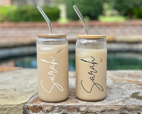 Miniatura 6 de Personalized Drinking Glasses with Bamboo Lids and Glass Straw16oz Can Shaped Glass Cups, Beer Glasses, Iced Coffee Glasses, Cute Tumbler Cup, Ideal
