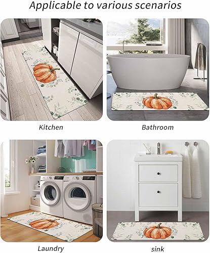 Miniatura 6 de Tapete de baño naranja con calabaza de Acción de Gracias para bañera, antideslizante, de secado rápido y absorbente, de tierra de diatomeas, para