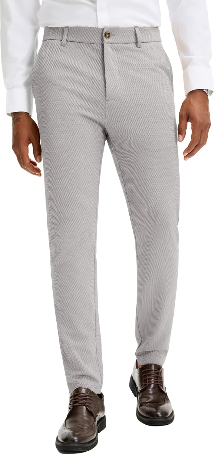 JEMLDL Men's Stretch Athletic Dress Pants Slim Fit Tapered Slacks Breathable Mesh Golf Suit Trousers with 5 Pockets