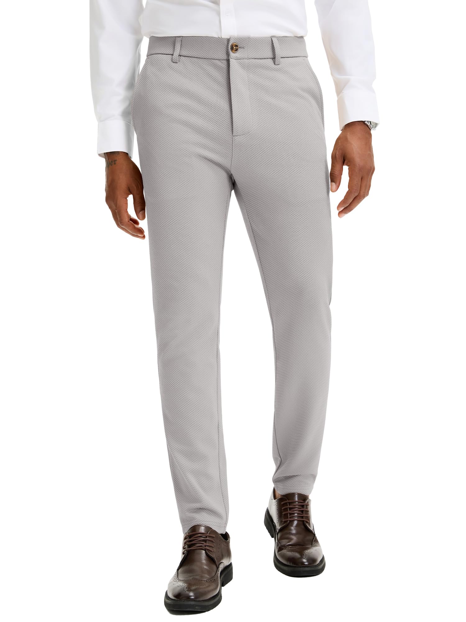 JEMLDL Mens Stretch Athletic Dress Pants Slim Fit Tapered Slacks Breathable Mesh Golf Suit Trousers with 5 Pockets