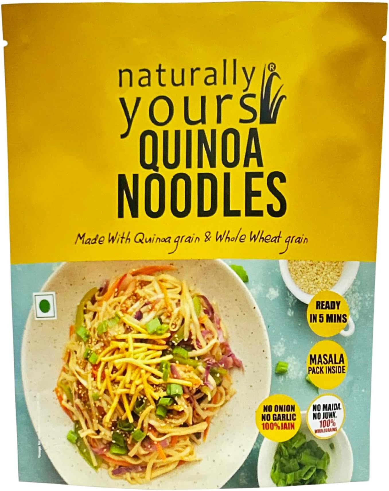 Naturally Yours Quinoa Hakka Noodles | Whole Wheat & Quinoa | No Maida, No Onion No Garlic, Jain Friendly, Vegan, Preservative Free, No MSG | High Protein & Fiber | Tastemaker Inside | 180g Pack