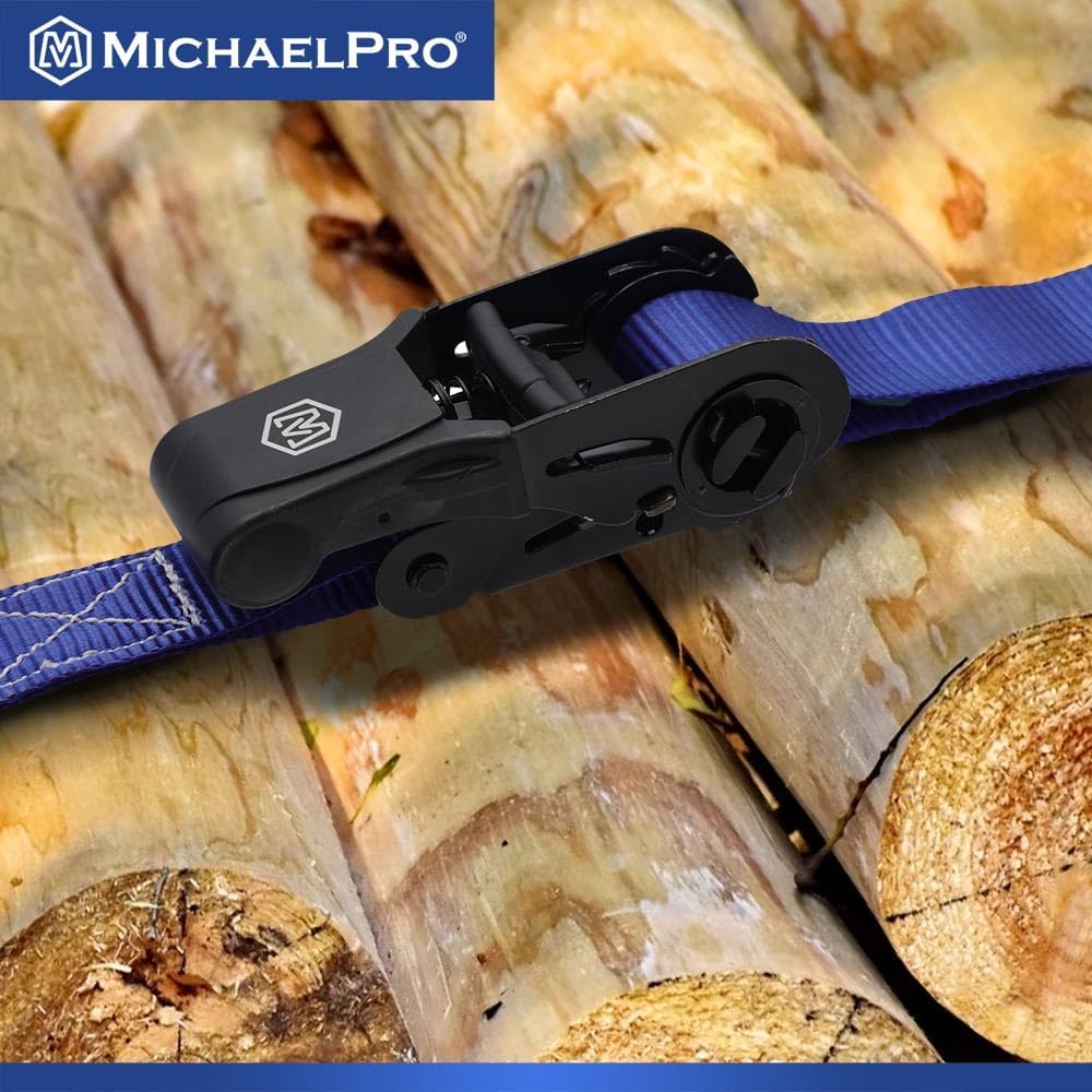 MichaelPro 4 Pack 1" x 15' Ratchet Tie Down Straps with S-Hook Safety Latches, 1500 lb Break Strength, for Moving Cargo, Appliances, Lawn Equipment, Motorcycle, Storage Bag Included | MP021001