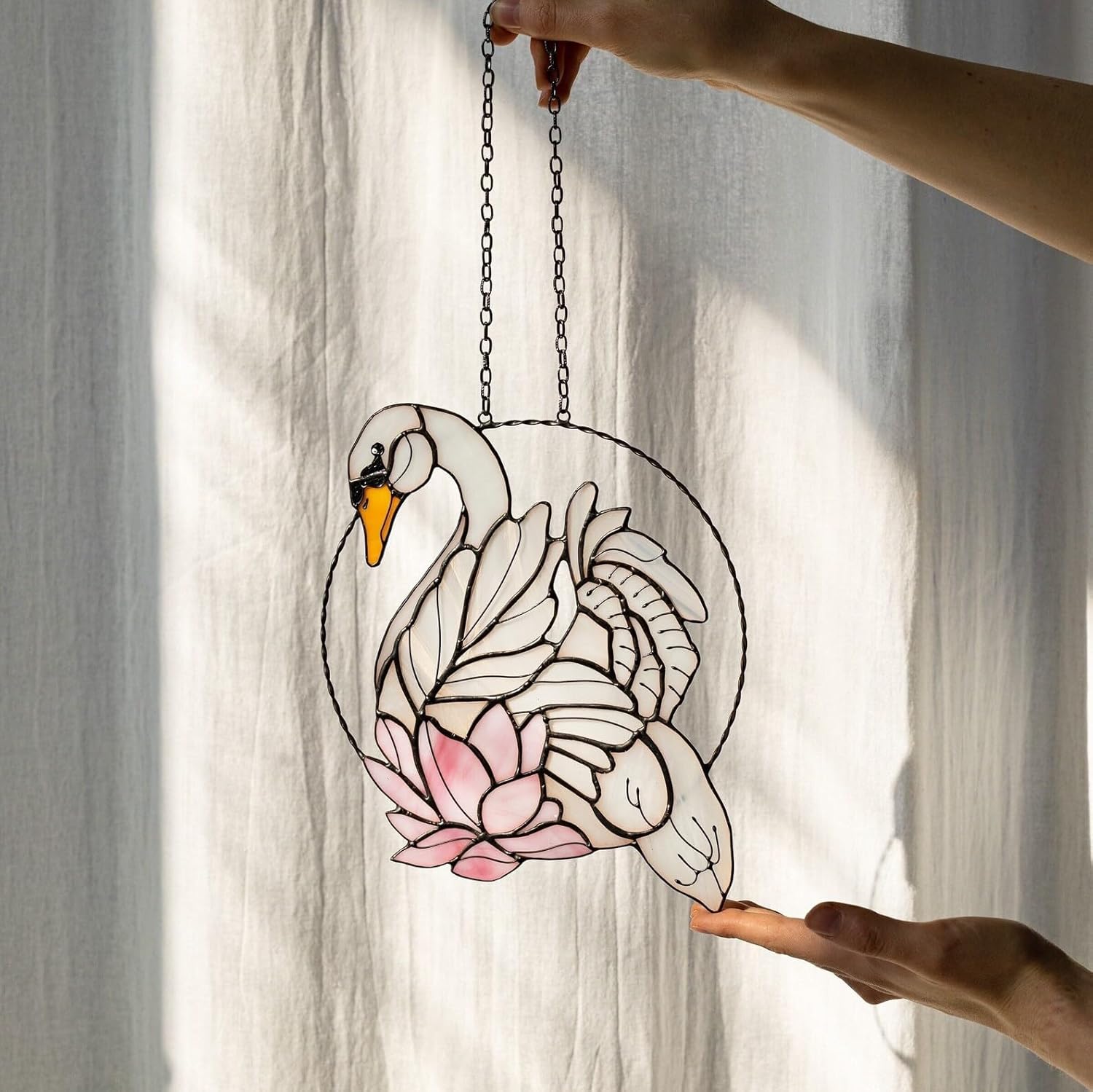 White Swan Stained Glass Sun Catcher Wall Window Hanging Home Decor. Indoor Outdoor Hanging Panel. Grandma Gift. Mother's Day Gift. Bird Real Glass Sun Catcher. White Swan