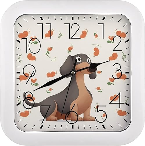 Reloj de pared cuadrado moderno de 10 pulgadas, con texto en inglés "I Love My Dog" con estampado de perros salchichas de cocina, funciona con