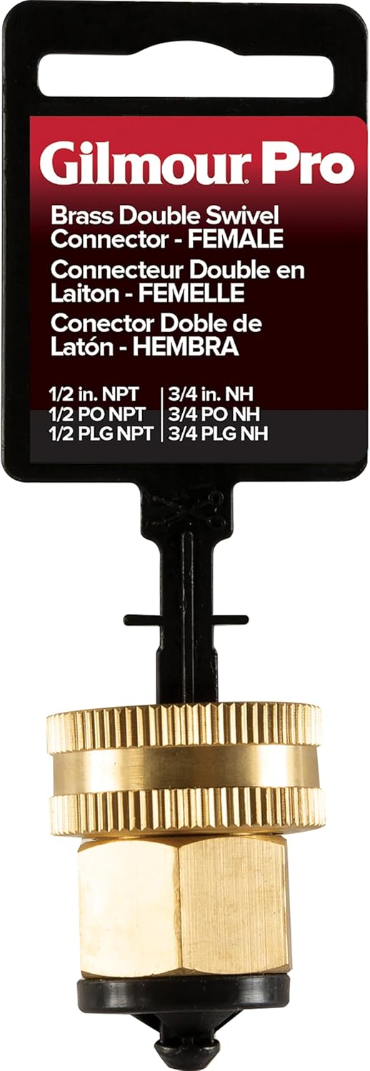 Gilmour Pro Brass Double Female Hose Connector, Swivel Hose Connector Thread Size 1/2" NPT (F) to 3/4" NH (F)