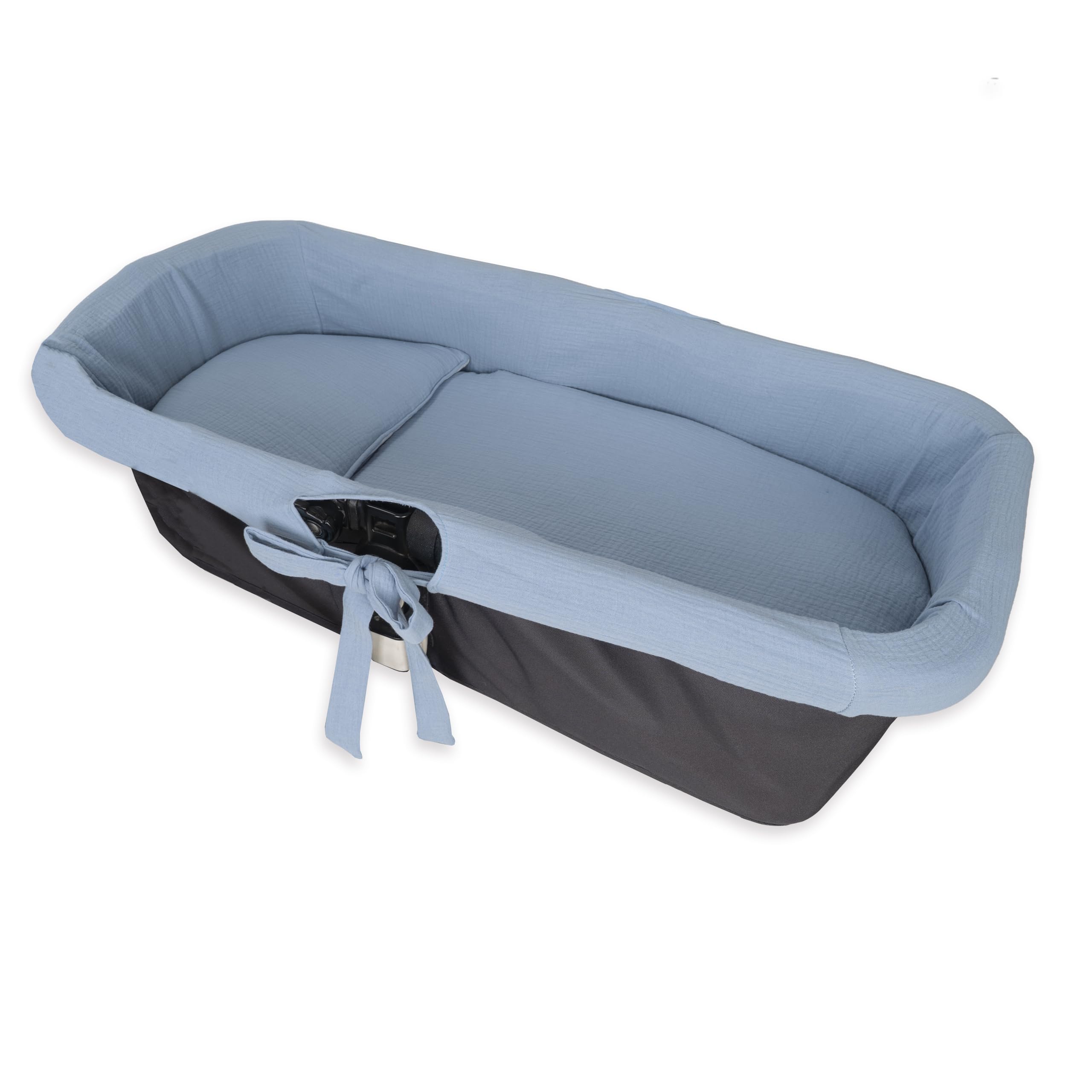 Couvre-nacelle en Mousseline 100% Coton + Couvre-lit + Oreiller en Mousseline 100% Accessoires Set 3 pièces Fabriqué en Espagne. Hypoallergénique, Respirant, hyperdoux (Bleu)