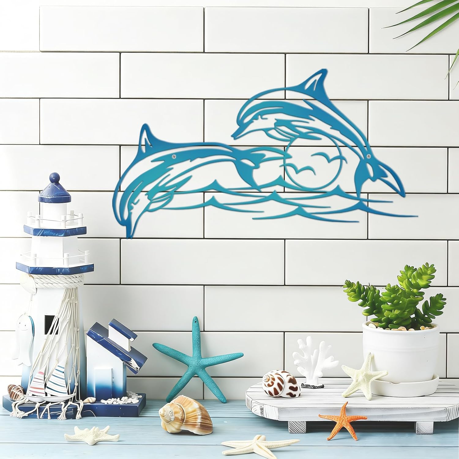 Dolphin Metal Wall Decor – Nautical Wall Sculpture for Bathroom and Home
