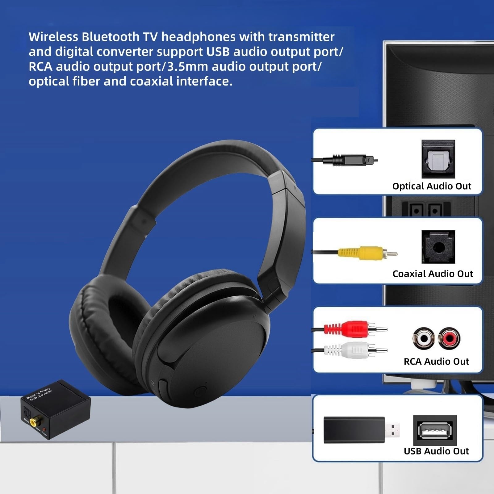 Auricolare Senza Fili Bluetooth, Cuffie TV Senza Fili per Anziani, Cuffie Over-Ear Audio di Alta Qualità Leggero e Confortevole, 30 ore di Riproduzione, Adatto per TV/Mobile/Computer, Peso 140g - Nero