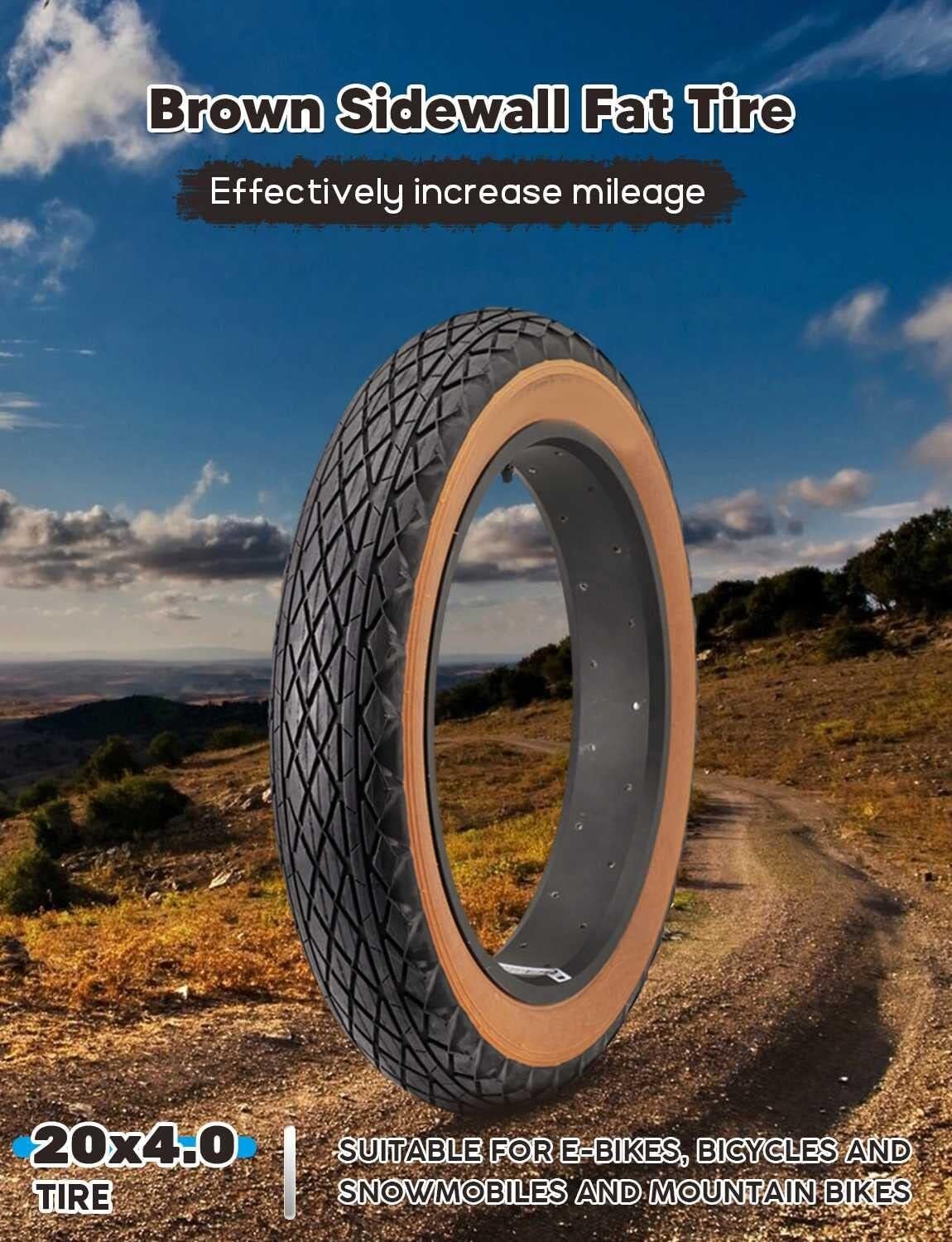 20x4 Opona Rowerowa | 20x4,0 Fat Tire Brązowy Wzór Ścianki Bocznej do Roweru Elektrycznego | Opona Antyprzebiciowa do Roweru Elektrycznego 20 X 4 | 20 Cali Kompatybilna