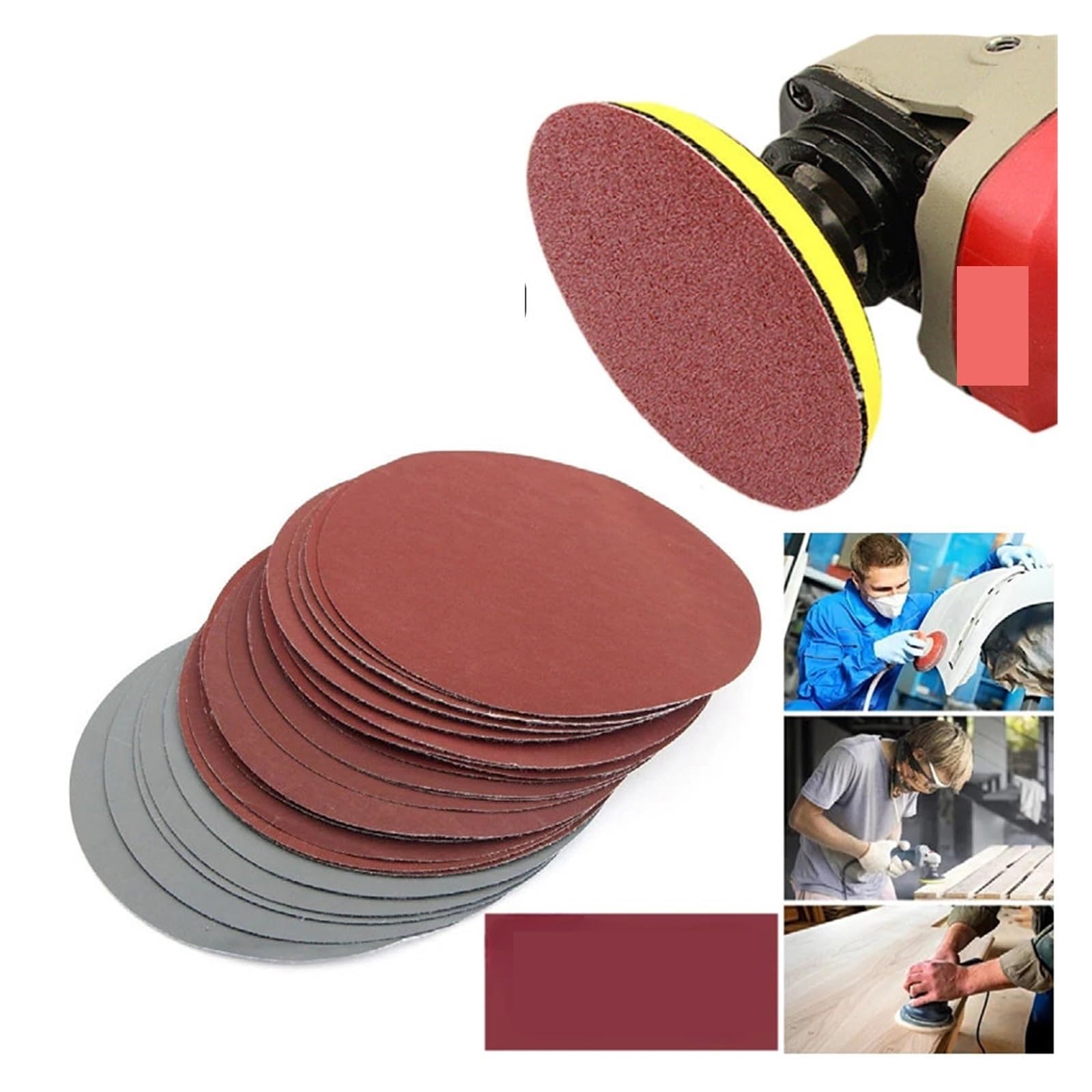 200 pz/set 5 pollici 125.0mm Loop Carta Vetrata Lavorazione Del Legno Disco Abrasivo Strumento di Lucidatura for La Per levigatrici(Red-p1000)