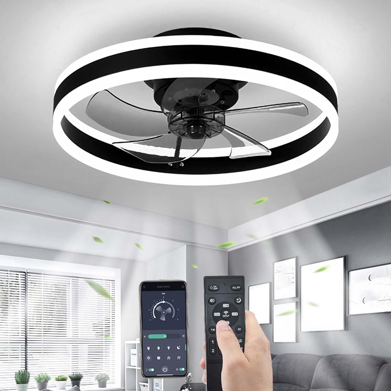 Ventilatore Da Soffitto Con Luce LED E Telecomando YUNZI - 50 Cm, Nero, 6 Velocità, Dimmerabile, Silenzioso, Moderno, Con Timer E Funzione Reversibile - 5