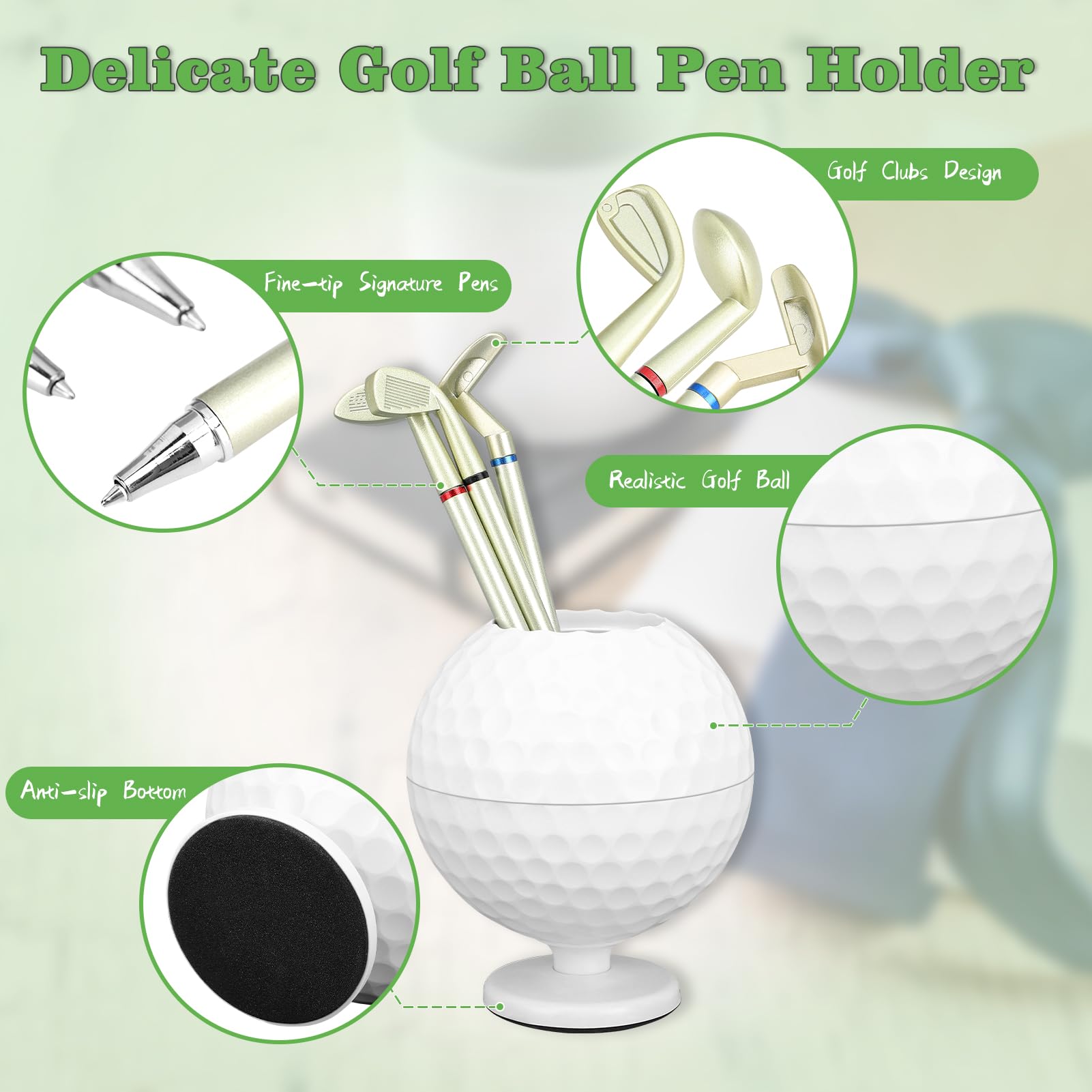 Keenso Ball Pen Set, Model Pen Holder with 3 PCS Ballpoint Pens, Personalized Desktop Mini Ball Pen Holder Gift, Souvenir for Men, Dad, Golfer, Lover