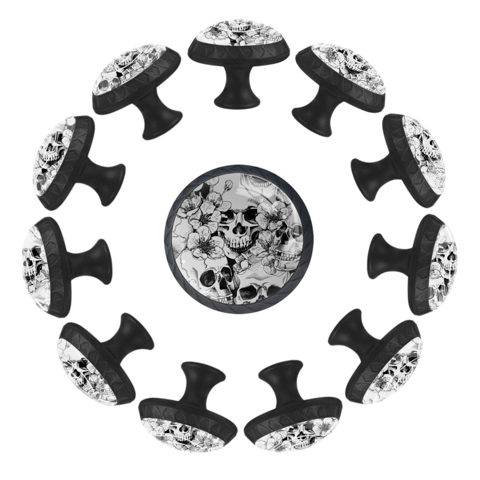 Poignées de tiroir crâne fleur vintage boutons de commode art