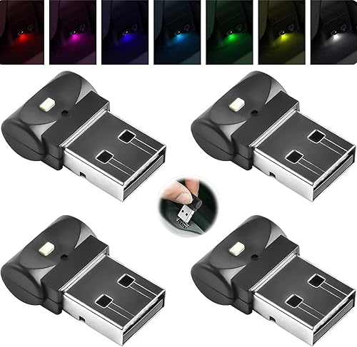 4 Piezas Luz Ambiental Interior del AutomóVil LED USB, Mini Luz Nocturna LED PortáTil [7 Colores Ajustables], Interfaz U